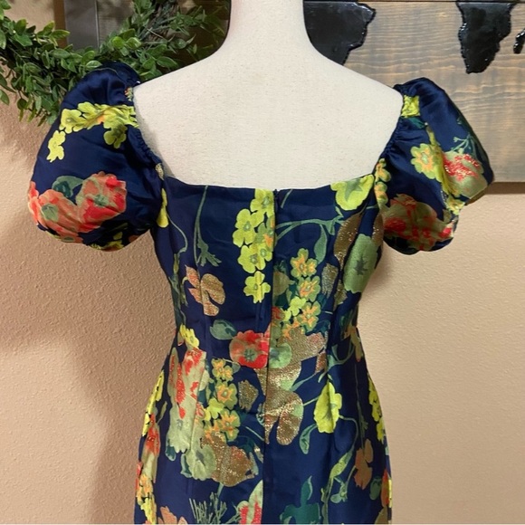NWOT Lulus So Stunning Navy Blue Floral Jacquard Puff Sleeve Mini Dress - Picture 11 of 11